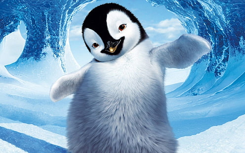 Happy Feet Penguin, happy feet poster, ice, snow, white, dance, HD wallpaper HD wallpaper