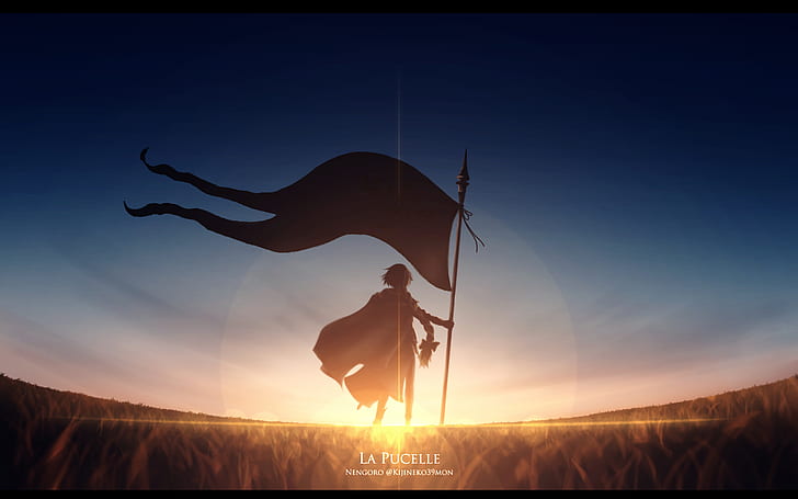Fate 시리즈, FGO, Fate / Apocrypha, 애니메이션 소녀, 2D, 팬 아트, 금발 머리, 일몰, 긴 머리, 수평선, 눈금자 (Fate / Apocrypha), Jeanne d' Arc (Fate), HD 배경 화면