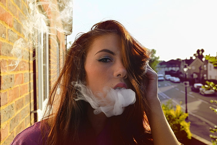 women, redhead, face, smoke, HD wallpaper