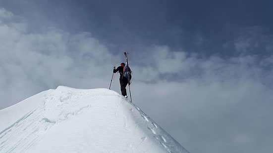 allgu, альпийский, бэккантри, лыжный спорт, бергспорт, усилие, высокая, высокогорный горный тур, навязывание, альпинист, альпинизм, горы, разрешение головы, снег, снежный гребень, успех, вершина, цель, HD обои HD wallpaper
