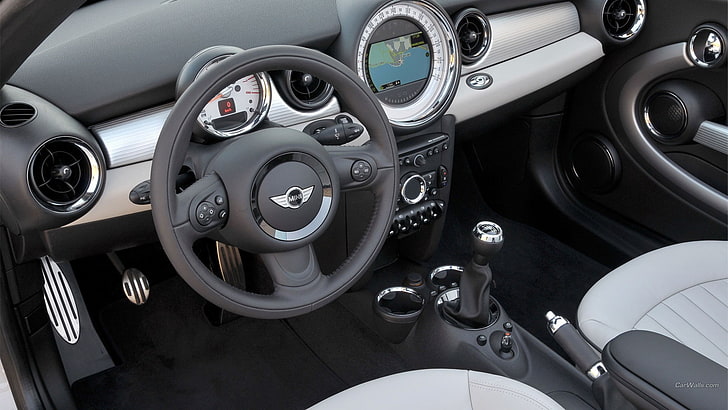 Mini Roadster, kierownica, wnętrze auta, auto, pojazd, Tapety HD