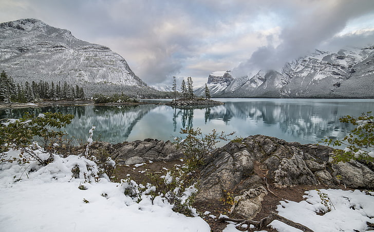 mountains, lake, reflection, Canada, Albert, Banff National Park, Alberta, Banff, Canadian Rockies, Lake Minnewanka, HD wallpaper