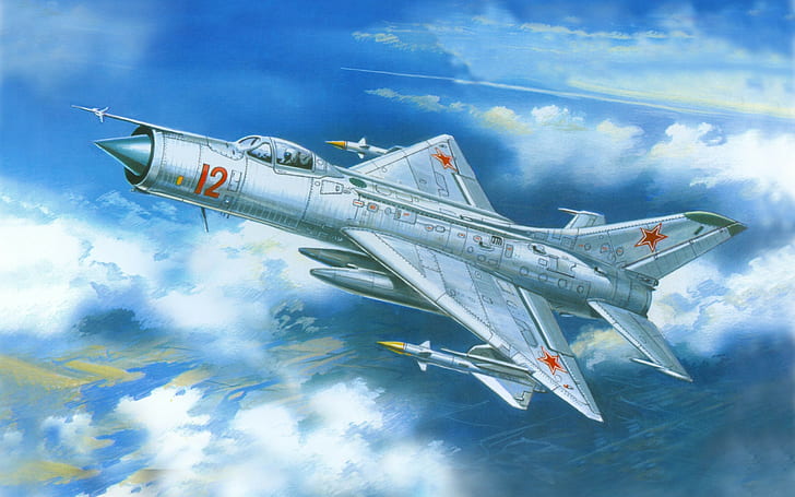 Forces aériennes, avion, Sukhoi Su-11, avion, ciel, caricature de jet de combat gris, forces aériennes, avion, sukhoi su-11, avion, ciel, Fond d'écran HD