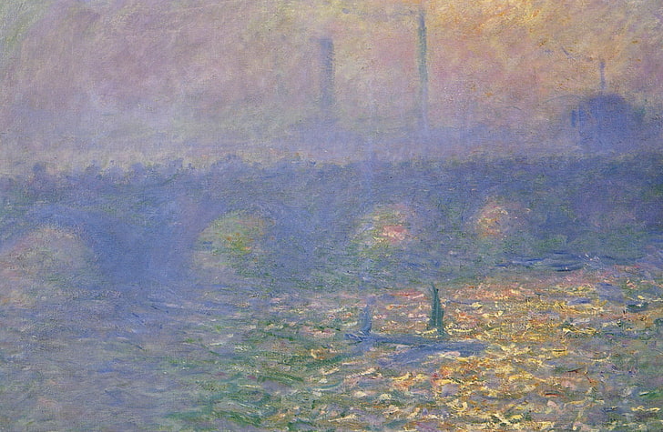 gambar, lanskap perkotaan, Claude Monet, Jembatan Waterloo.London, Wallpaper HD