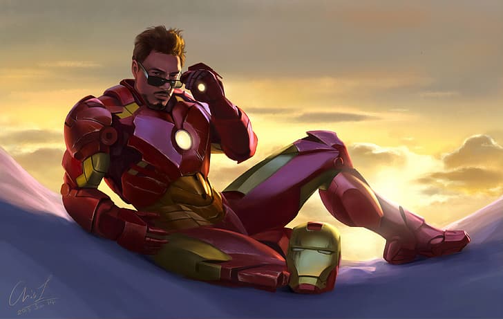 Homem de Ferro, Homem de Ferro 2, Tony Stark, óculos, fan art, arte, pintura digital, arte digital, manhã, HD papel de parede