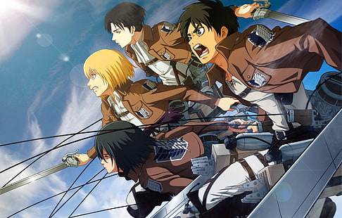 Attack of Titans тапет, аниме, Armin Arlert, Shingeki no Kyojin, Eren Jeager, Mikasa Ackerman, HD тапет HD wallpaper