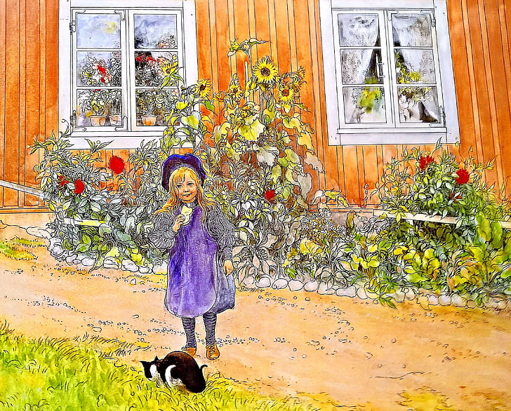 art, artist carl larsson, colorful, girl with bread and butter, image section, nostalgic, painting, sweden, traditionally, watercolour, HD wallpaper