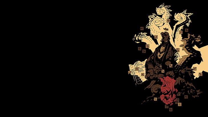 Hellboy Black HD, илюстрация на адското момче, карикатура / комикс, черно, адски, HD тапет