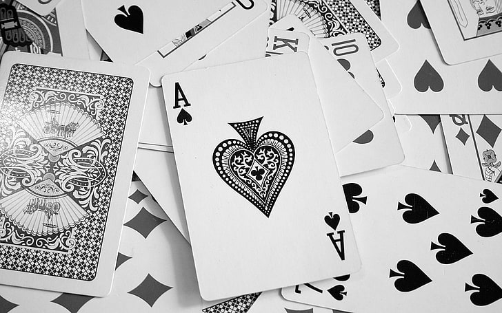 lotto di carte da gioco, carte, asso di picche, bianco e nero, carte da gioco, Sfondo HD