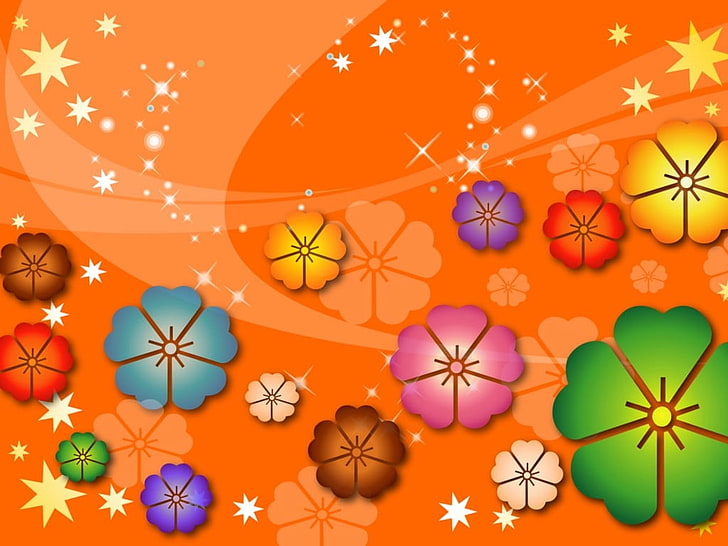 مجردة زهور مسيحية ، ورق حائط زهور متنوعة ، مجردة ، نجمة ، زهرة ، برتقالي ، جميل، خلفية HD