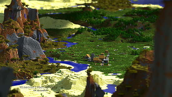 Minecraft world capture d'écran, champ d'herbe verte, Minecraft, rendu, jeux vidéo, profondeur de champ, Fond d'écran HD HD wallpaper