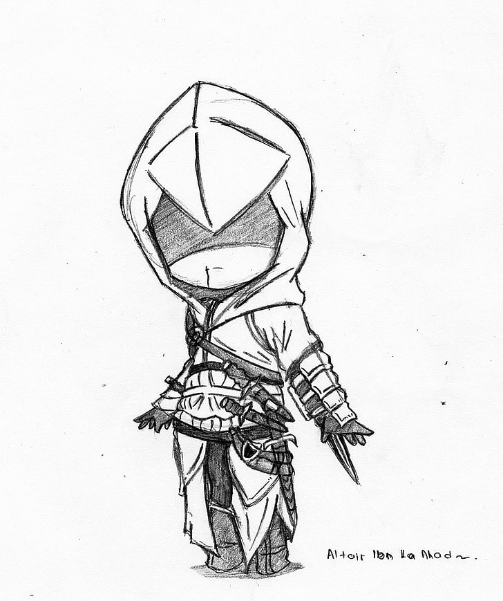 Assassin's creed chibi sketch, Assassin's Creed, rysunek, Tapety HD, tapety na telefon
