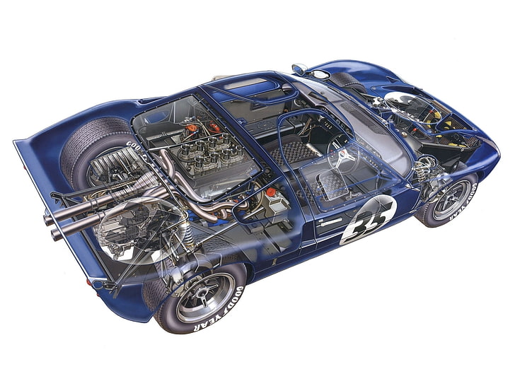 1965, classic, cutaway, engine, ford, gt40, interior, mkii, race, racing, supercar, HD wallpaper
