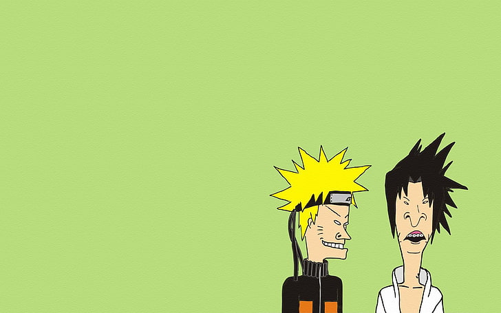 two cartoon characters illustration, minimalism, naruto, the trick, green background, Beavis and Butt-head, Beavis and Butthead, dudes, HD wallpaper