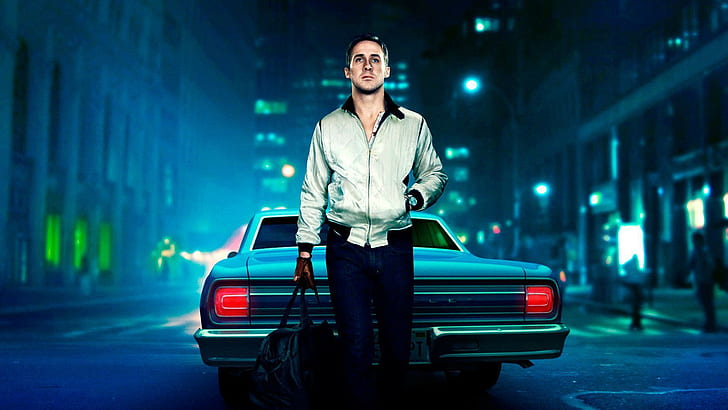 Ryan Gosling, Conductor, Película, chaqueta blanca con cremallera para hombre, Ryan Gosling, actor, Drive, películas, películas, Fondo de pantalla HD