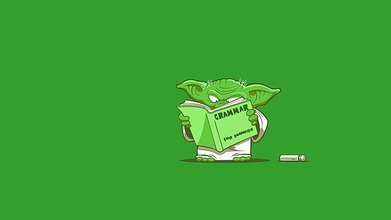 Star Wars Master Yoda membaca buku wallpaper animasi, humor, Star Wars, Yoda, hijau, Jedi, latar belakang sederhana, minimalis, Wallpaper HD HD wallpaper