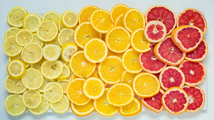 オレンジ（果物）、レモン、グレープフルーツ、食品、果物、黄色、 HDデスクトップの壁紙