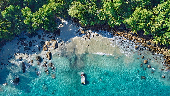 Silhouette Island Beach Flygfoto 4K, Beach, View, Silhouette, Island, Antenn, HD tapet HD wallpaper
