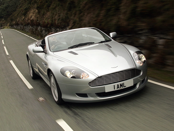 silver convertible coupe, aston martin, db9, 2004, silver metallic, front view, cars, speed, HD wallpaper
