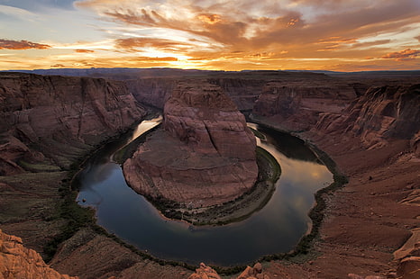 Каньон, река Колорадо, изгиб подковы Аризона, восход солнца, изгиб подковы, природа, каньон, река подкова, река Колорадо, подкова, HD обои HD wallpaper