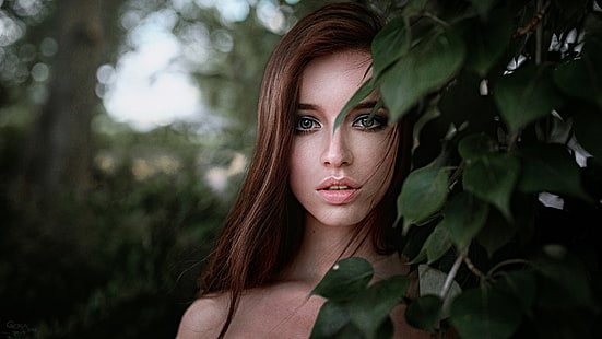 Frauen, Brünette, Porträt, saftige Lippen, Natur, Georgy Chernyadyev, Gesicht, HD-Hintergrundbild HD wallpaper