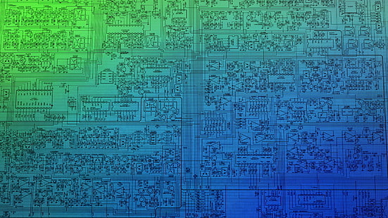파란색과 녹색 회로 기판 벽지, 회로 기판 스케치, 마이크로 칩, 회로도, CPU, 기술, 청사진, HD 배경 화면 HD wallpaper
