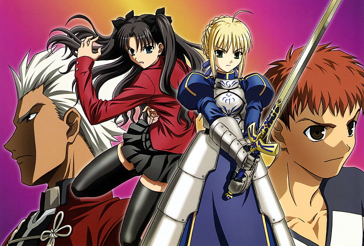 Fate/Stay Night, archer, Tohsaka Rin, Shirou Emiya, Saber, Fate Series, HD wallpaper