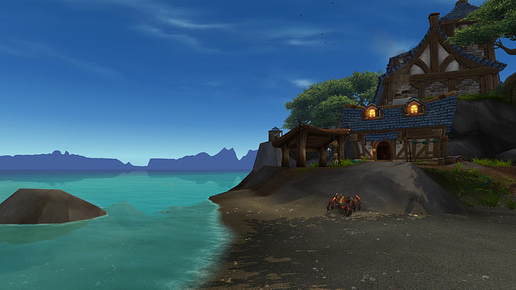 Ilustración de taberna azul y blanca, World of Warcraft: Warlords of Draenor, World of Warcraft, videojuegos, Fondo de pantalla HD