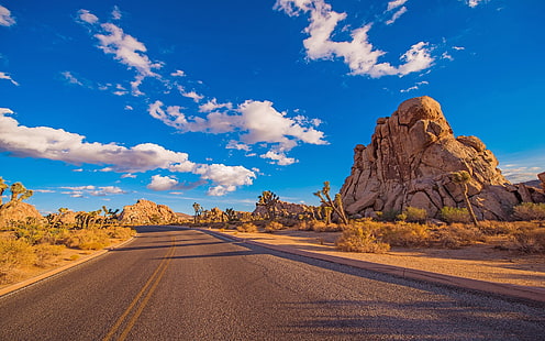 Пустынная дорога Национальный парк Джошуа-Три - это охраняемая территория в южной Калифорнии с бурными скальными образованиями и пустынными пейзажами Калифорнии, США Обои в формате HD 1920 x 1200, HD обои HD wallpaper