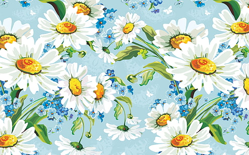 biały i żółty kwiat malowanie, tło, rysunek, kwiaty, stokrotki, Tapety HD HD wallpaper