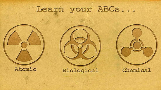 Atomic Biological Chemical HD, abc, atomic, biohazard, biológico, guerra biológica, químico, contras, nuclear, tipografía, guerra, armas, Fondo de pantalla HD HD wallpaper