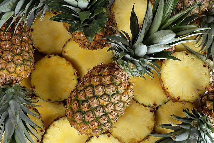 bunch of pineapples, pineapple, sliced, fruit, HD wallpaper