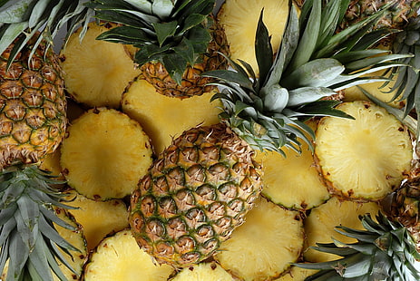 pęczek ananasów, ananas, plasterki, owoce, Tapety HD HD wallpaper
