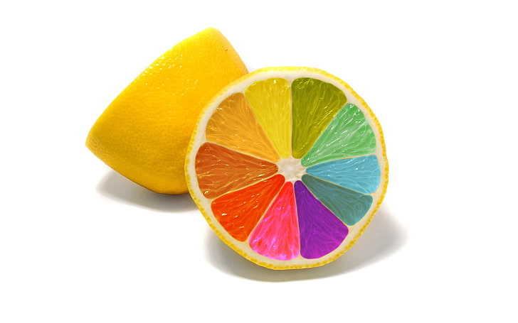 fette di limone, colorato, cibo, sfondo semplice, minimalismo, limoni, arte digitale, sfondo bianco, frutta, Sfondo HD