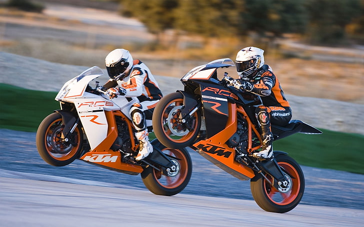 KTM RC8 R, two white and black motorcycles, Motorcycles, KTM, 2012, racing, HD wallpaper