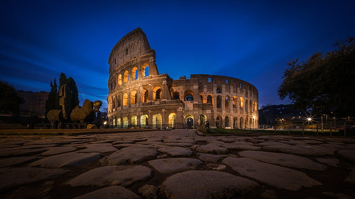 Monuments, Colosseum, Blue, Building, Light, Rome, Ruin, Sky, HD wallpaper