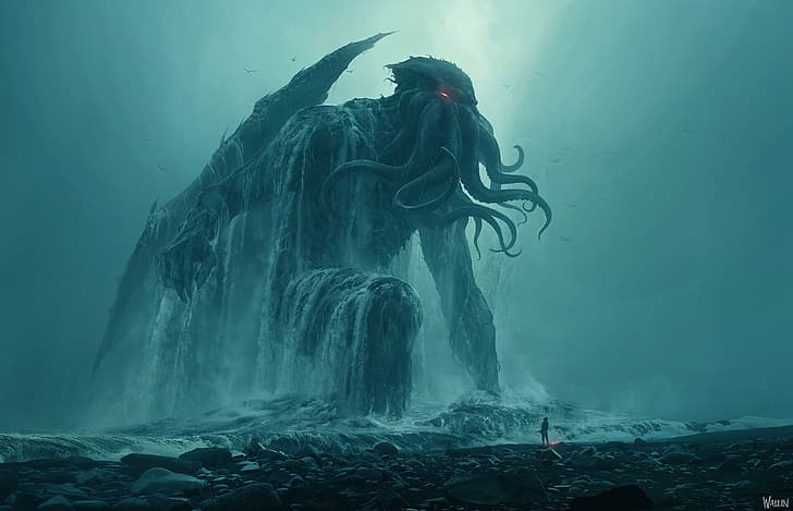 Cthulhu, monstro, mar, gigante, Andree Wallin, HD papel de parede
