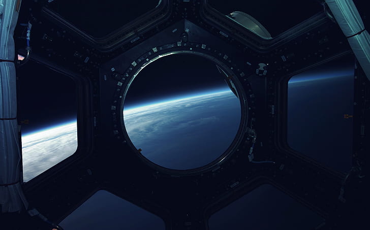 Estación, Planeta, Espacio, Ver, La ventana, Superficie, Arte, Nave espacial, Nave espacial, Planeta azul, Vadim Sadovski, por Vadim Sadovski, Ojo de buey, Fondo de pantalla HD