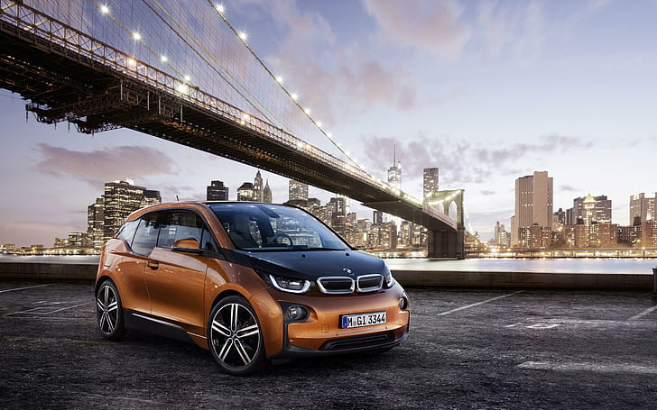 2014 BMW i3, laranja bmw 3 door hatchback, 2014, carros, HD papel de parede