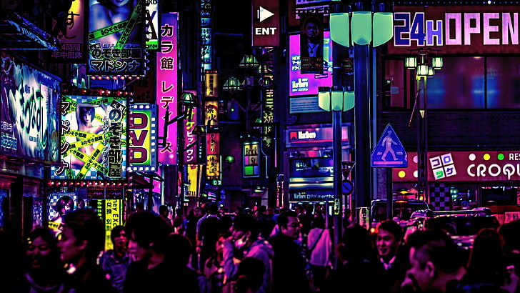 กลางคืน, cyberpunk, เมืองแห่งอนาคต, งานศิลปะ, ศิลปะดิจิตอล, แนวคิดศิลปะ, ศิลปะจินตนาการ, นิยาย, ญี่ปุ่น, เมือง, วอลล์เปเปอร์ HD