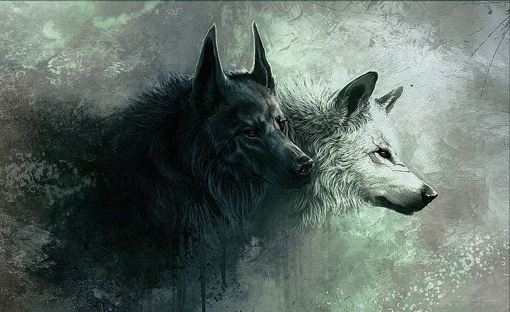 늑대, 두 늑대 그림, 예술, 도면, 동물, 야생, 늑대, 늑대, 가족, 짐승, HD 배경 화면
