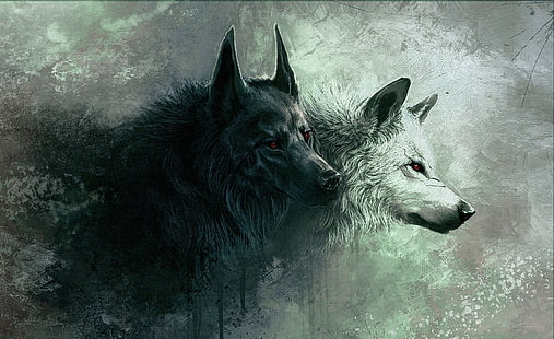 Lobo, dois lobos pintando, Artístico, Desenhos, animais, selvagem, lobo, lobo, família, animal, HD papel de parede HD wallpaper