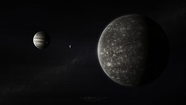Tapeta planety Callinto, przestrzeń, render, planeta, Księżyc, gwiazdy, Jowisz, Tapety HD