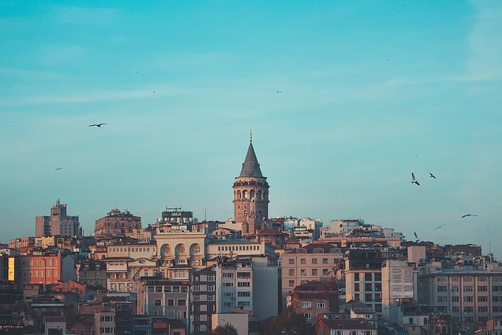 Istanbul, Turkey, city, building, architecture, tower, Galata Kulesi, HD wallpaper