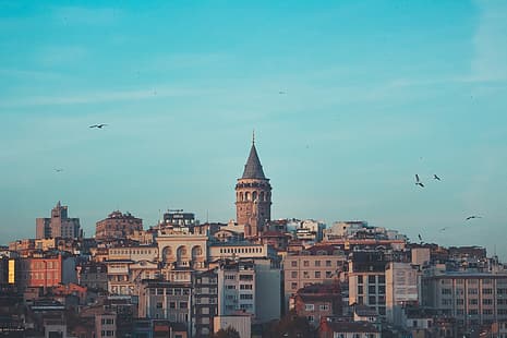 Стамбул, Турция, город, здание, архитектура, башня, Галата Кулеси, HD обои HD wallpaper