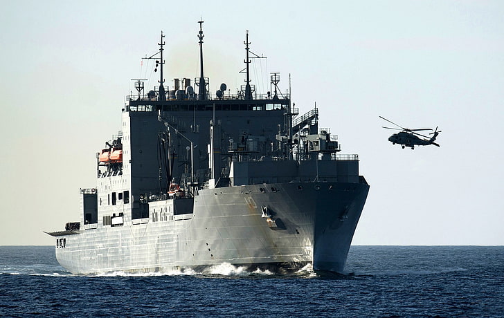 bâtiment en béton noir et blanc, militaire, hélicoptères, guerre, navire, véhicule, Fond d'écran HD