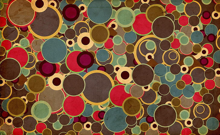70's Design, assorted-color polka-dot lot illustration, Vintage, Colorful, Abstract, Circles, Desktop, Background, Retro, digital art, old paper, HD wallpaper