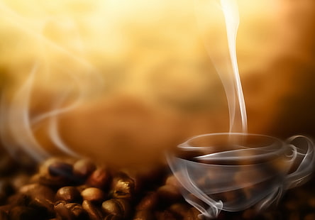 кофе в зернах, кофе, кофейные зерна, дым, HD обои HD wallpaper
