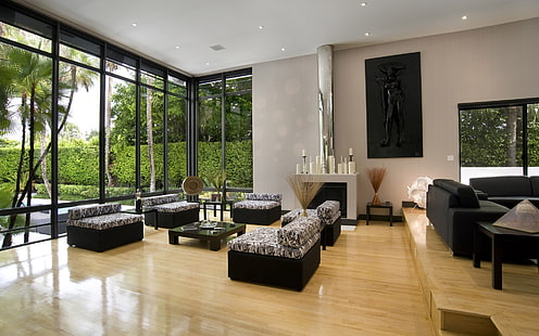 бял и черен диван, хол, баня, мебели, стил, HD тапет HD wallpaper