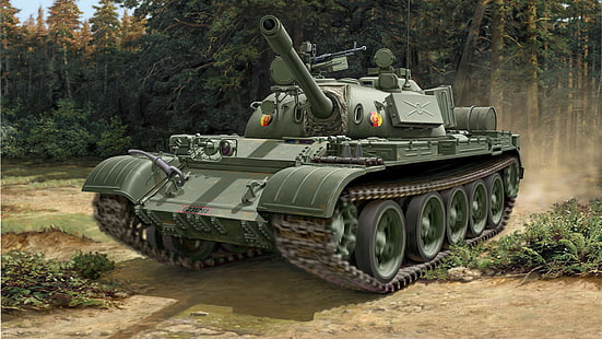 рисунок, ГДР, советский средний танк, Т-55, HD обои HD wallpaper